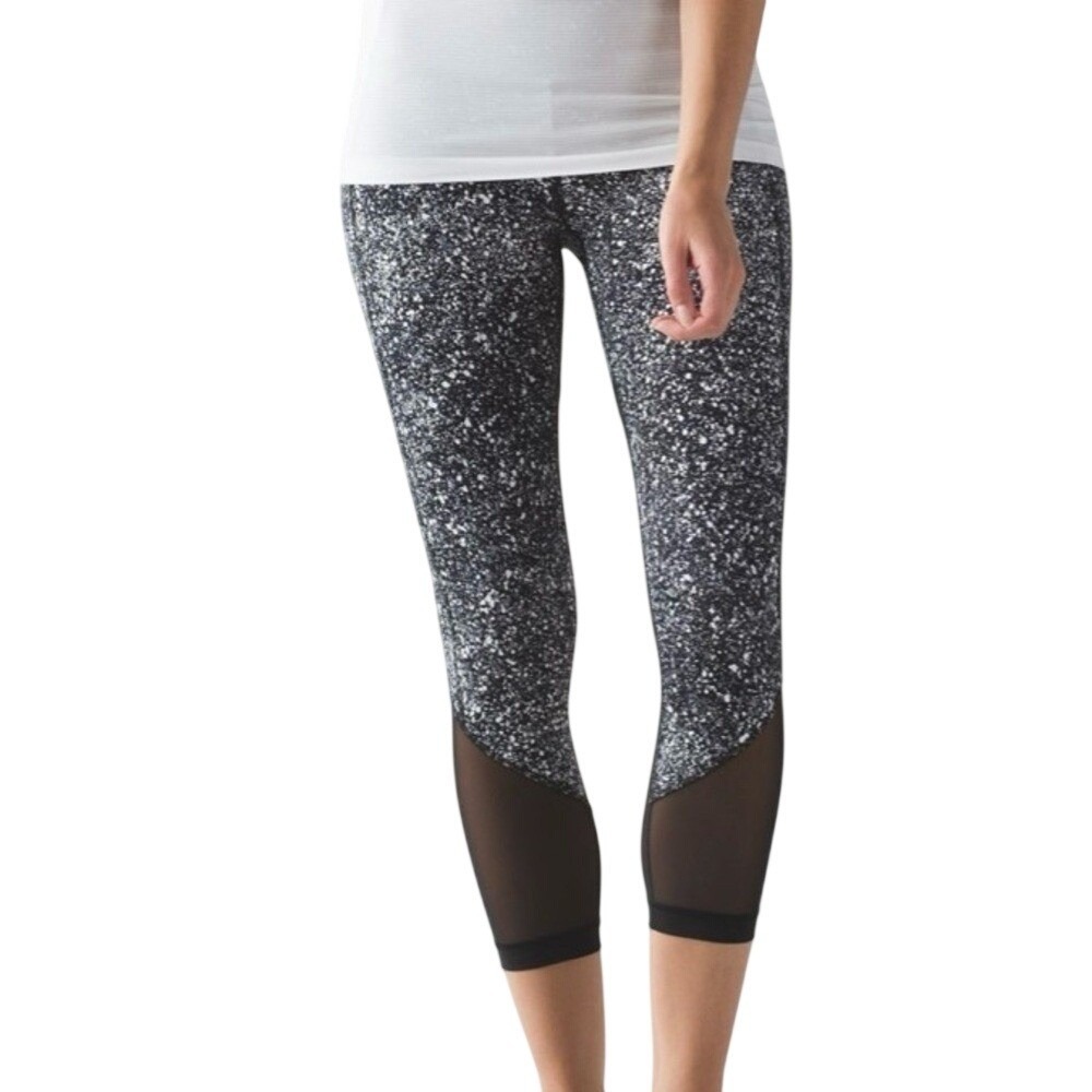 Lululemon Pace Rival Crop Leggings Splatter White Black / Black, Size 4